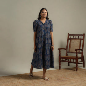 Natural dyed cotton button down dress 06 - handcrafted