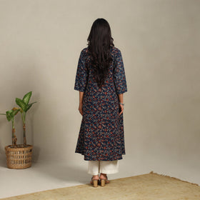 Blue Block Print Natural Dyed Cotton A-Line Ajrakh Kurta