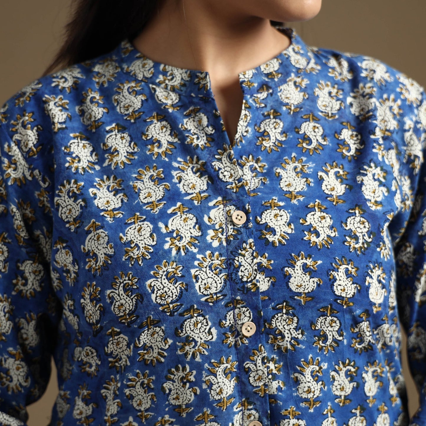 Blue Block Print Natural Dyed Cotton A-Line Bagru Kurta 