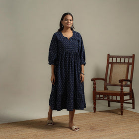 Natural dyed cotton pintuck tiered dress 01 - handcrafted