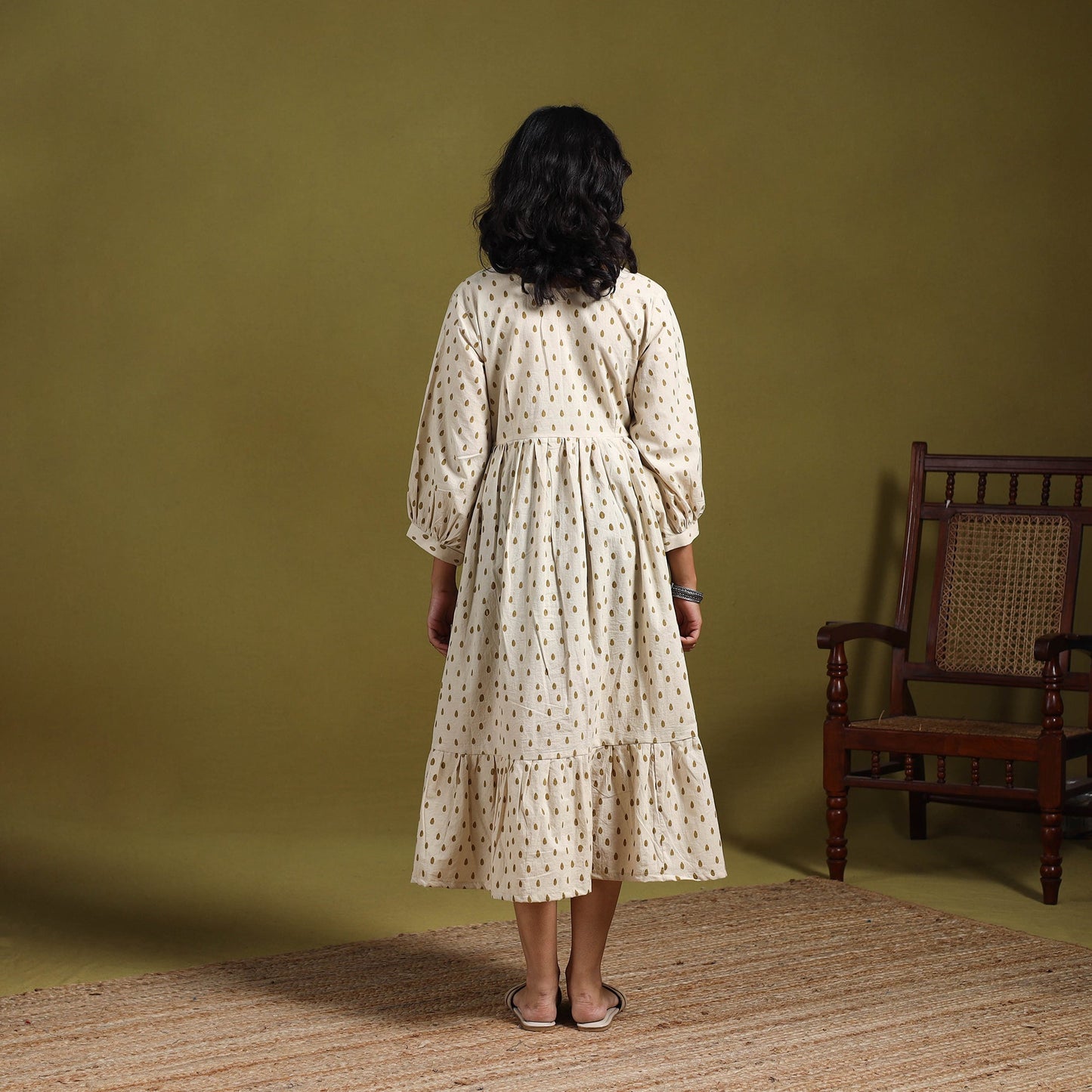 Natural dyed cotton pintuck tiered dress 16 - handcrafted