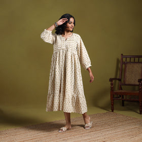 Natural dyed cotton pintuck tiered dress 16 - handcrafted