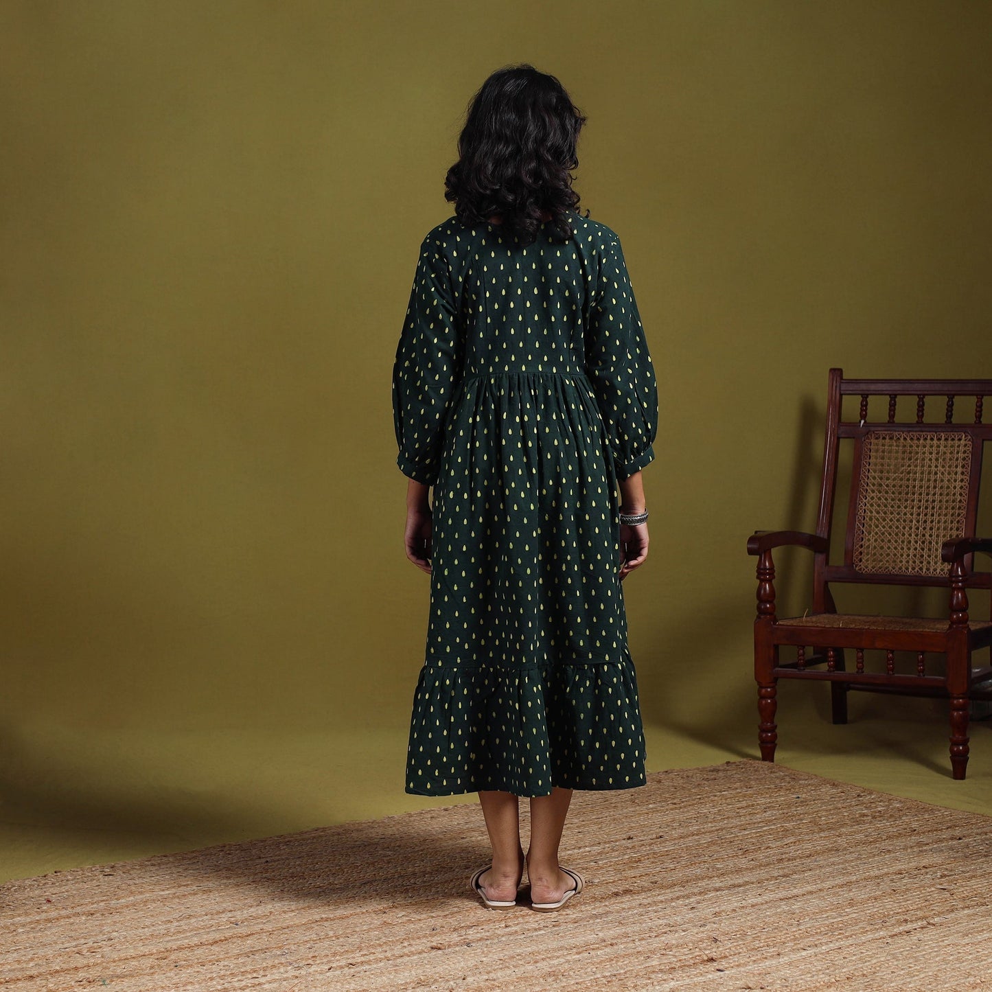Natural dyed cotton pintuck tiered dress 17 - handcrafted