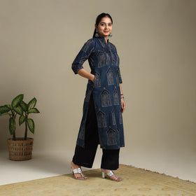 Blue Block Print Natural Dyed Cotton Straight Ajrakh Kurta