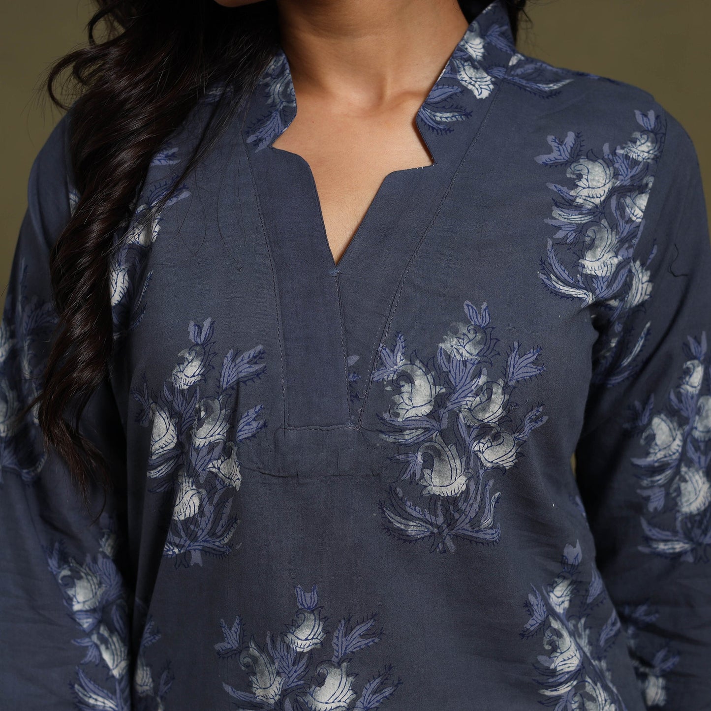 Blue Block Print Natural Dyed Cotton Straight Jahota Kurta