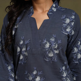 Blue Block Print Natural Dyed Cotton Straight Jahota Kurta