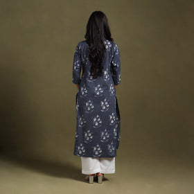 Blue Block Print Natural Dyed Cotton Straight Jahota Kurta