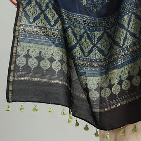 Buy Block Printed Chanderi Silk Handloom Ajrakh Dupatta