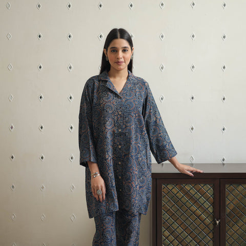 Blue - printed cotton co-ord set 03 - handcrafted