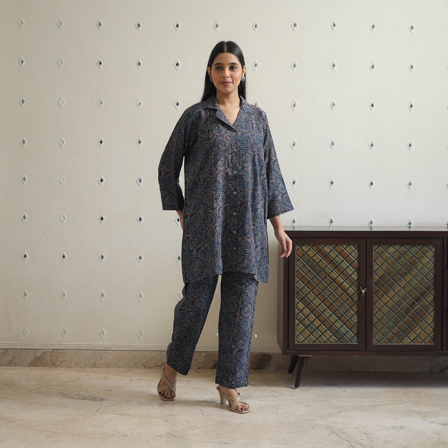 Blue - printed cotton co-ord set 03 - handcrafted