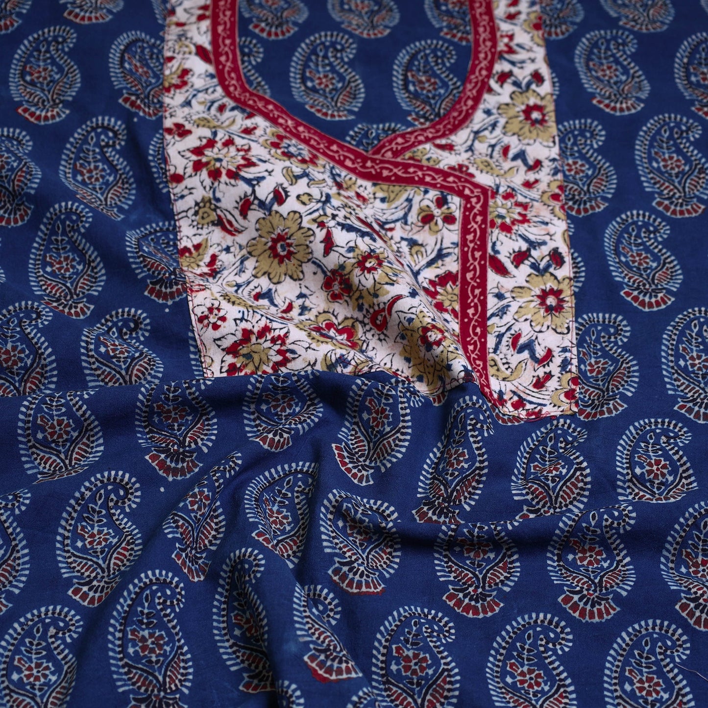  Block Print Cotton Ajrakh Kurta Material Online
