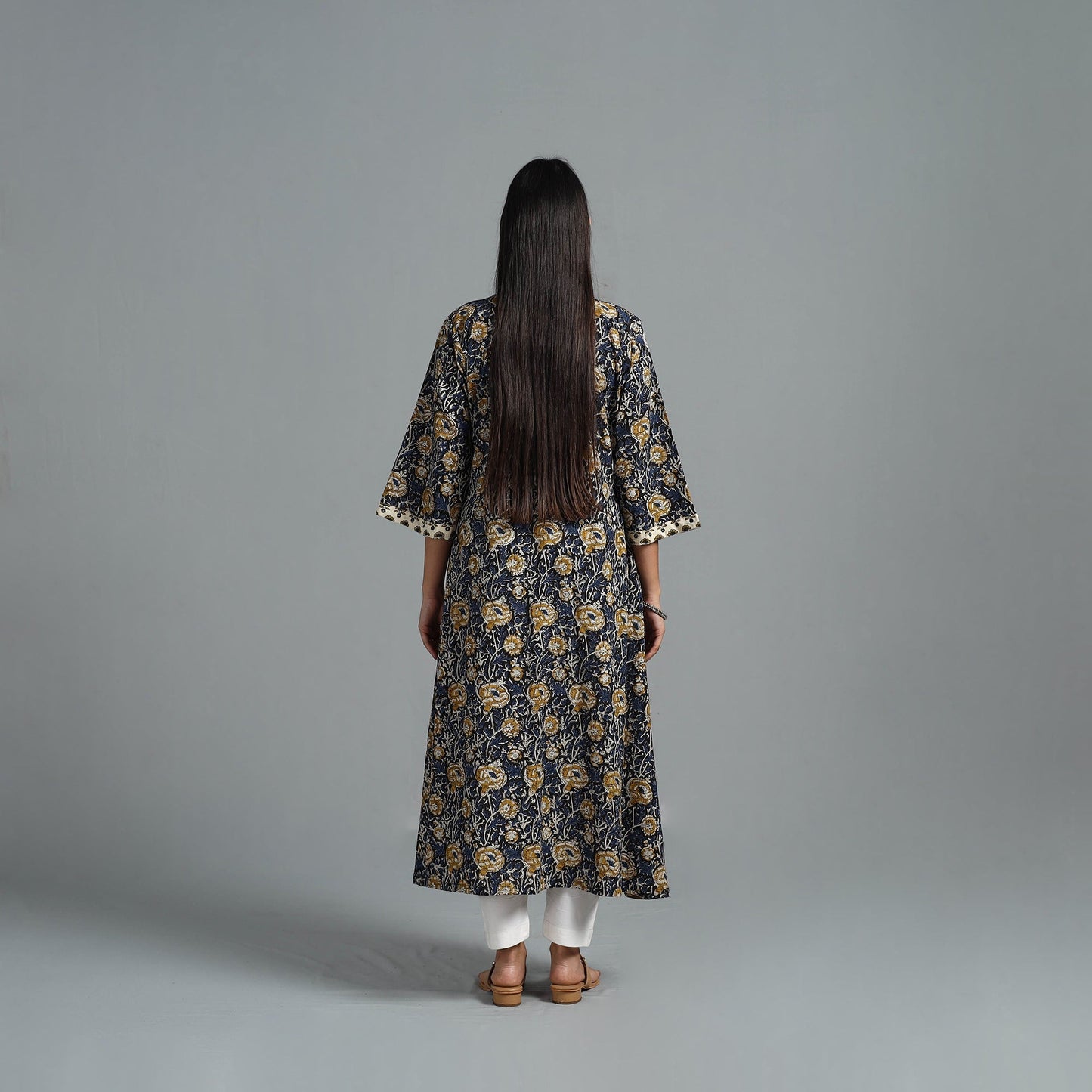 Buy Blue Block Printed Cotton A-Line Bagru Kurta
