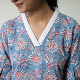  Blue Block Printed Cotton Sanganeri Co-Ord Set