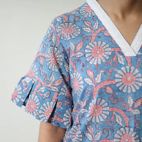  Blue Block Printed Cotton Sanganeri Co-Ord Set