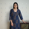 Shop Blue Block Printed Cotton Straight Ajrakh Kurta Online