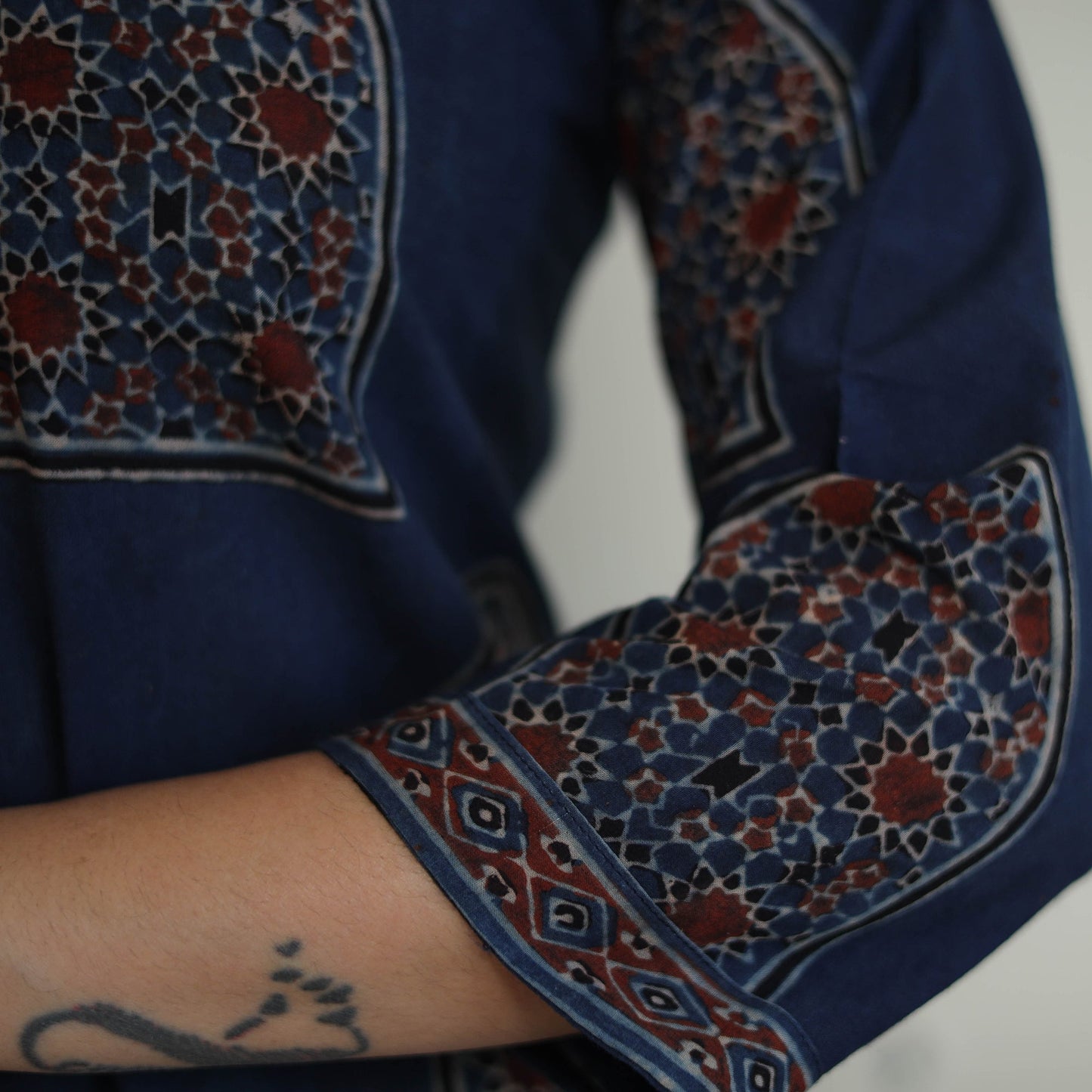 Shop Blue Block Printed Cotton Straight Ajrakh Kurta Online