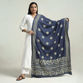  Bolpur Kantha Embroidery Cotton Handloom Dupatta with Tassels 