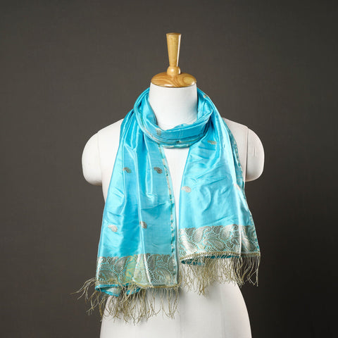Blue - brocade handloom pure silk banarasi stole 13