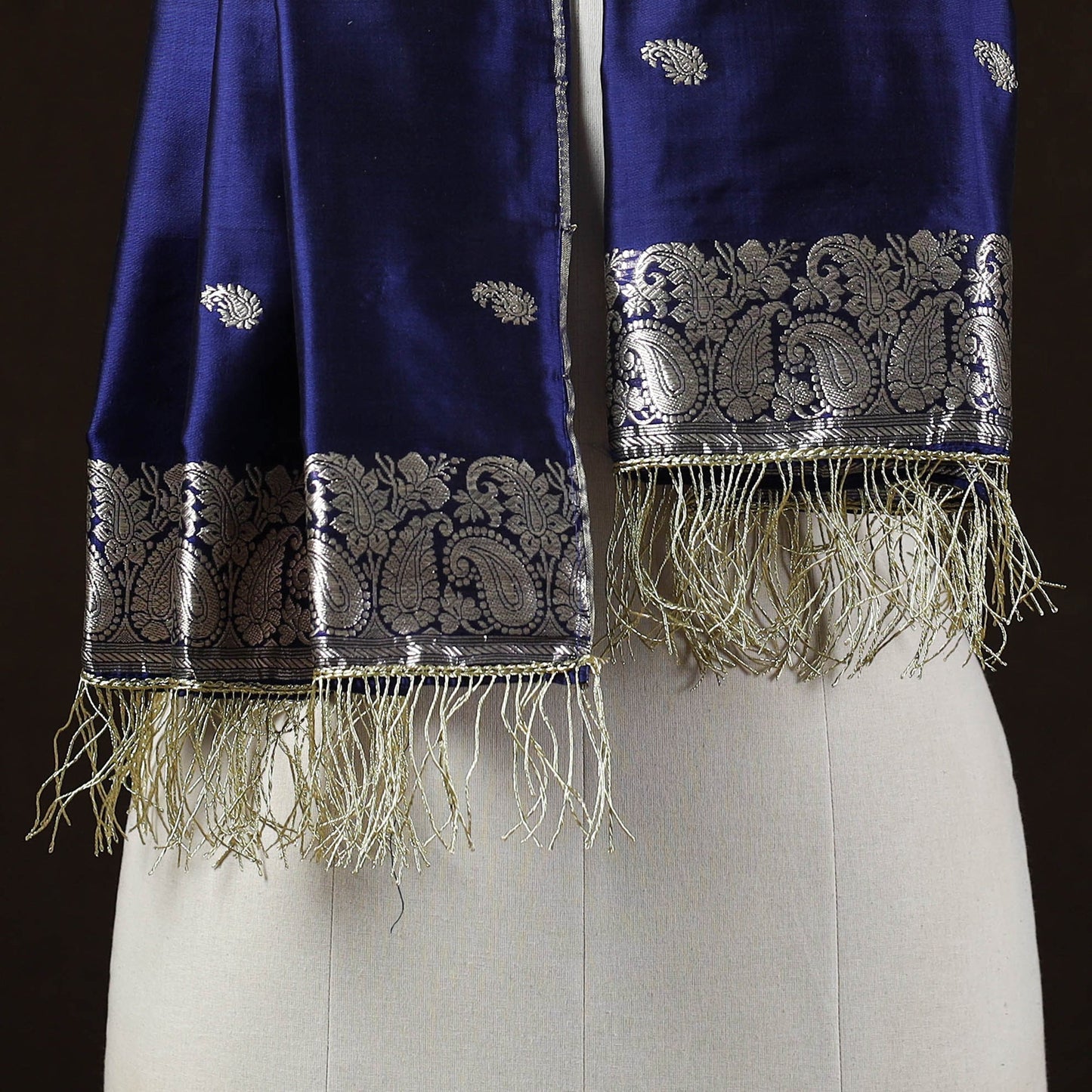 Blue - brocade handloom pure silk banarasi stole