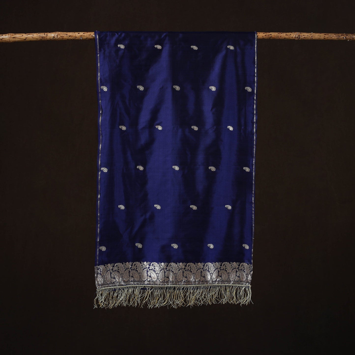 Blue - brocade handloom pure silk banarasi stole