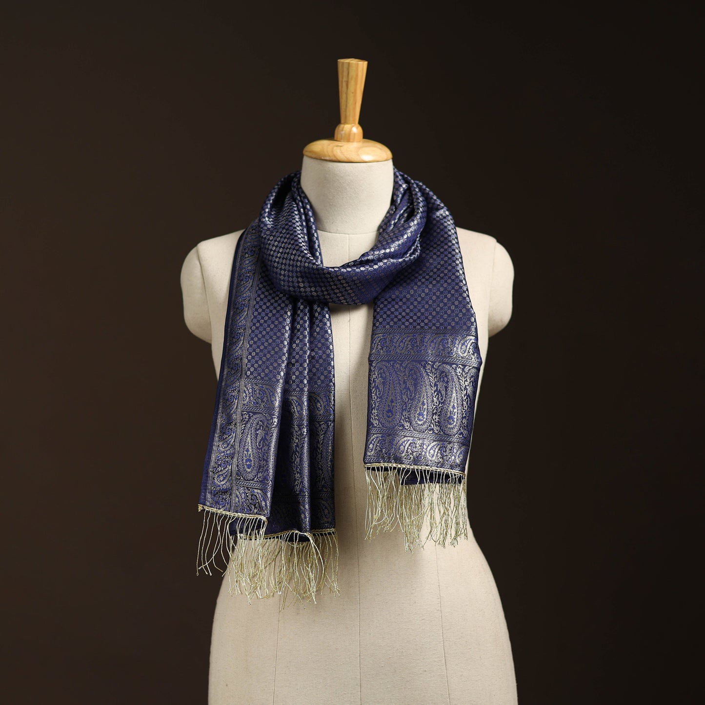 Brocade handloom semi silk banarasi stole 09 - handcrafted