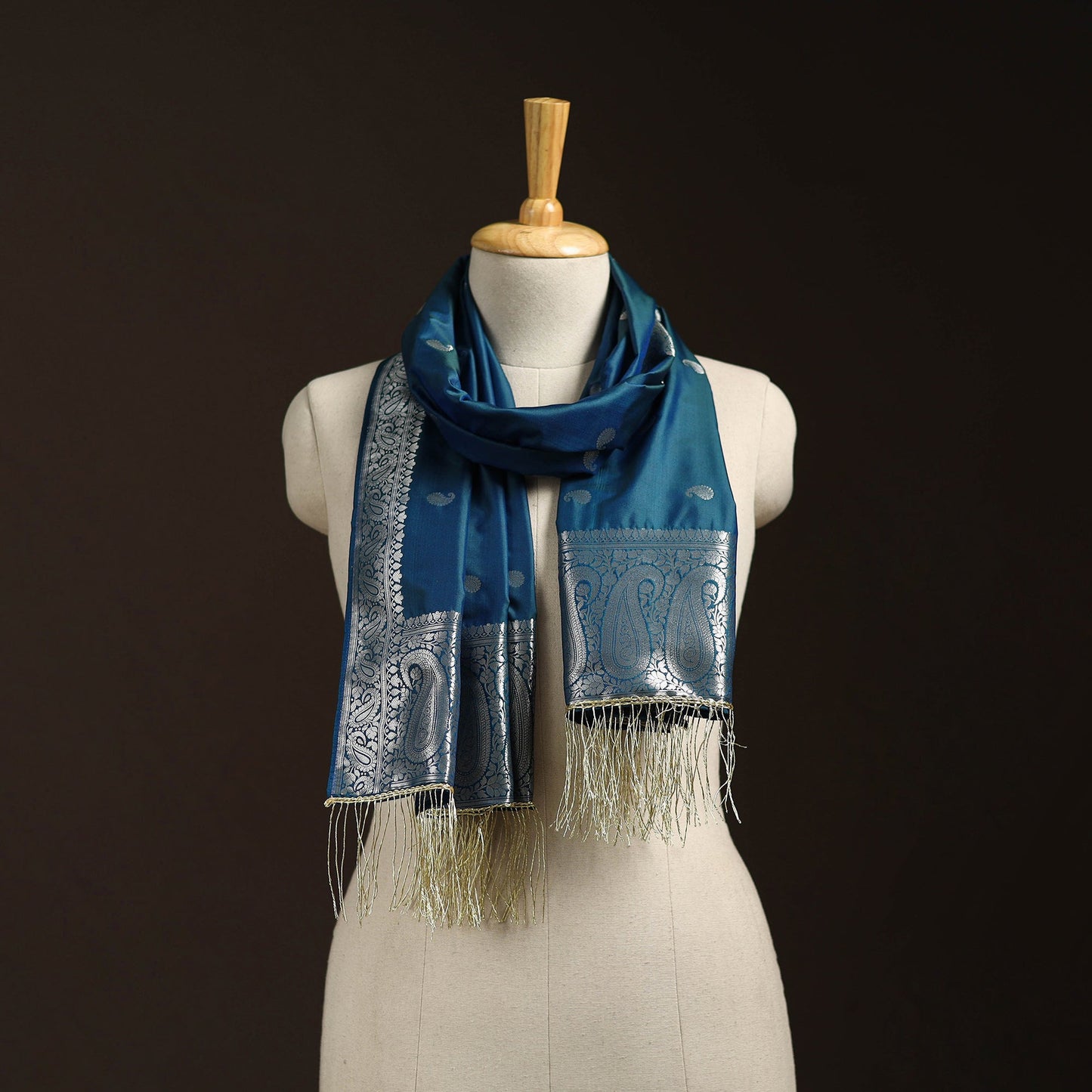 Brocade handloom semi silk banarasi stole 25 - handcrafted