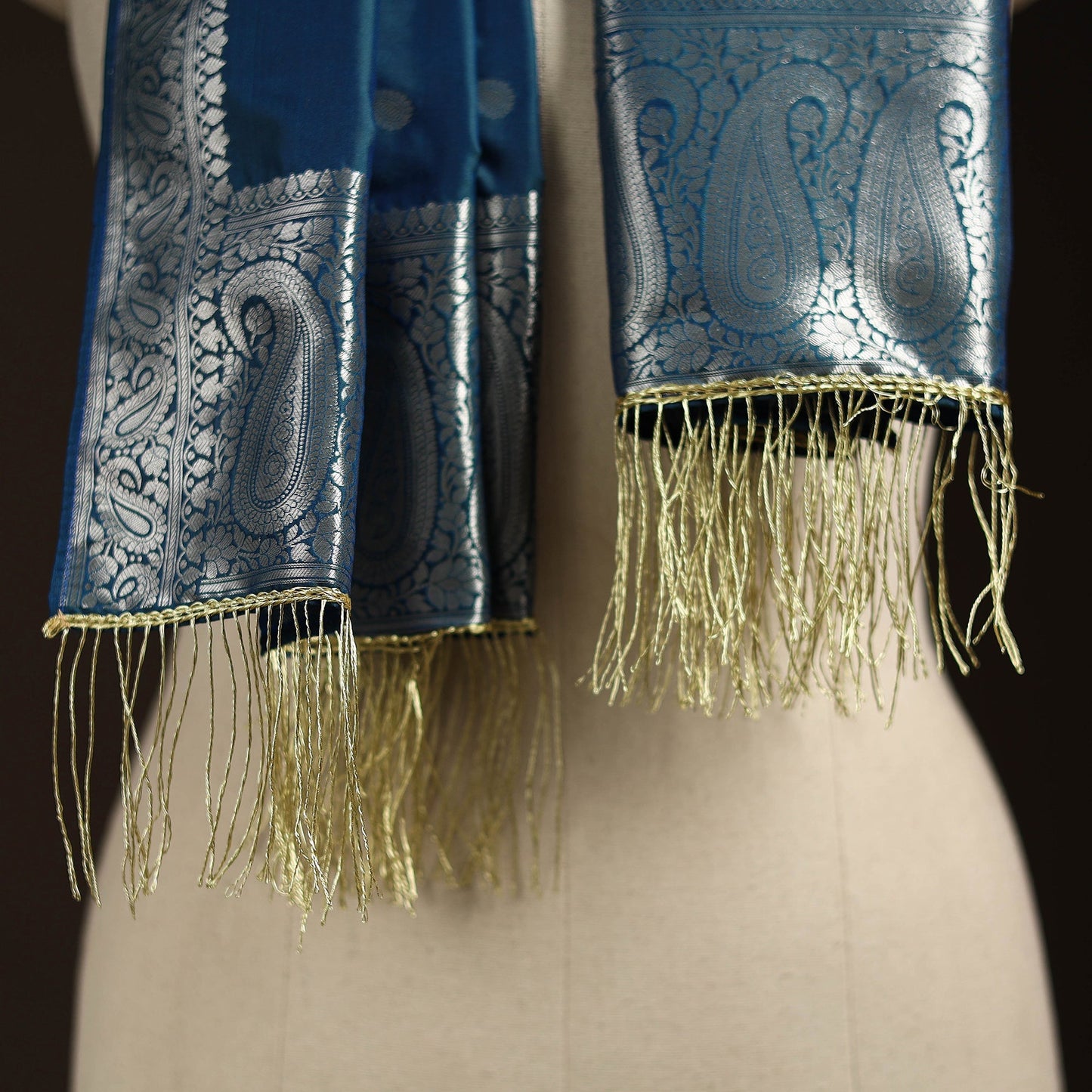 Brocade handloom semi silk banarasi stole 25 - handcrafted