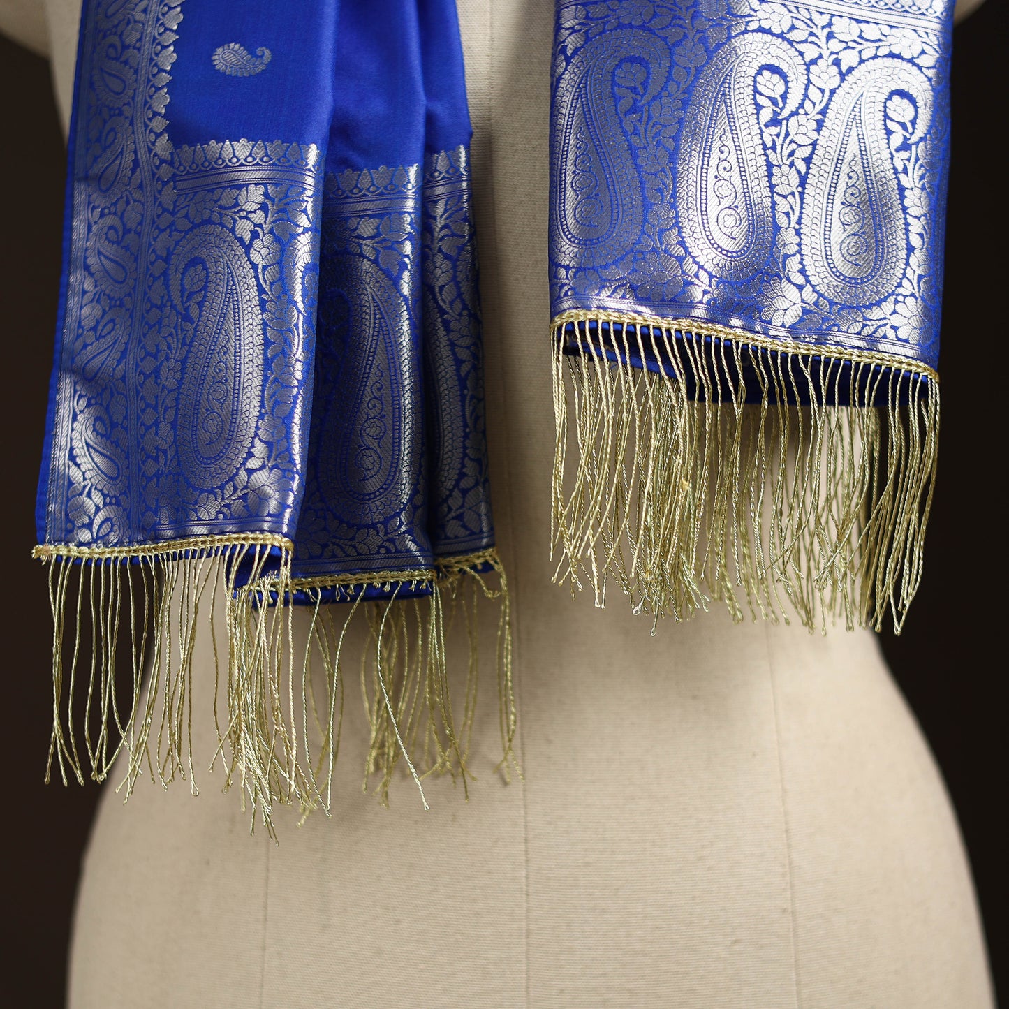 Brocade handloom semi silk banarasi stole 27 - handcrafted