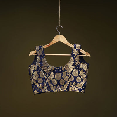 Blue - brocade silk banarasi stitched blouse 07