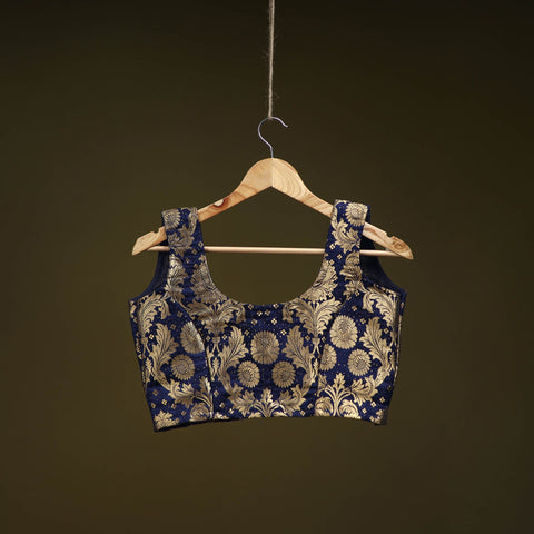 Blue - brocade silk banarasi stitched blouse 07