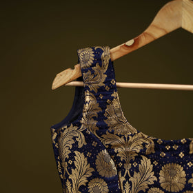 Blue - brocade silk banarasi stitched blouse 07