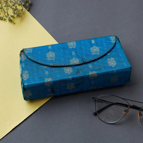 Blue Brocade Silk Fabric Embellished Spectacle Case