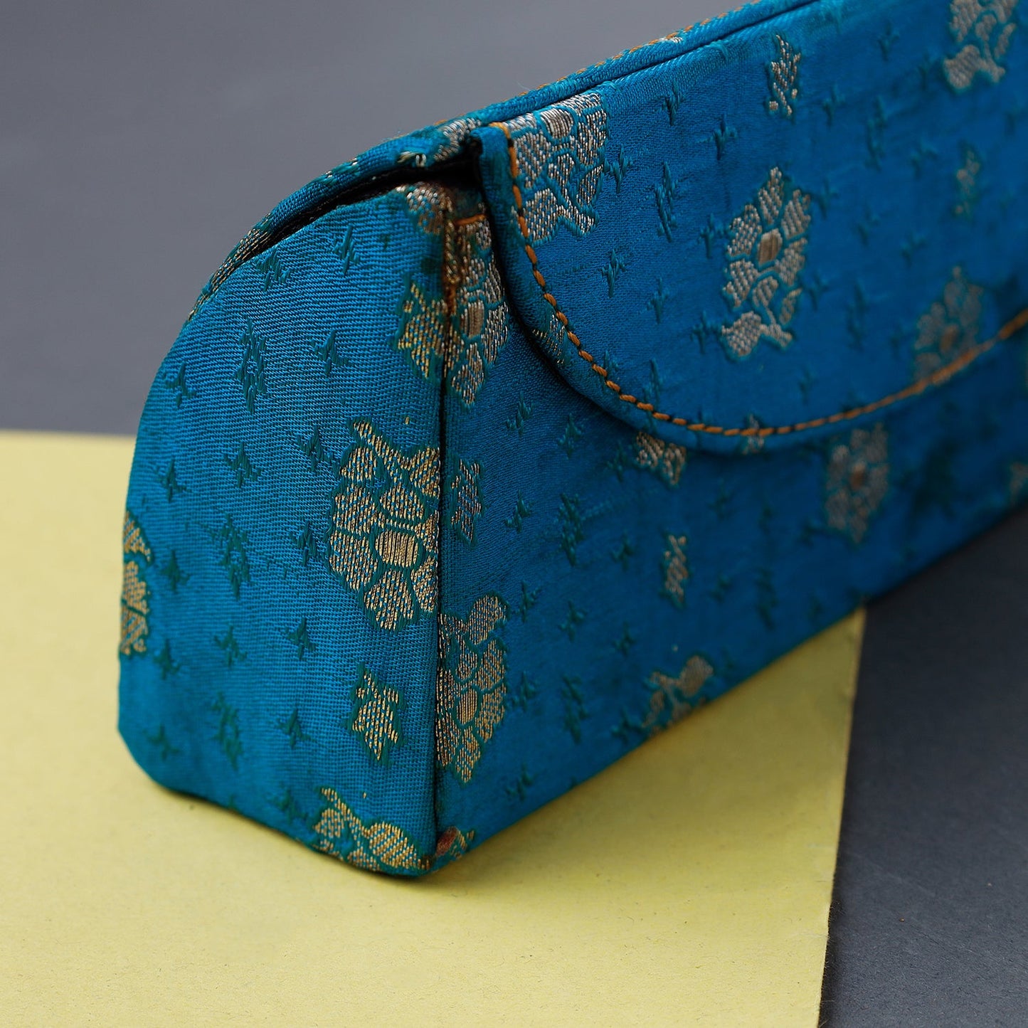 Blue Brocade Silk Fabric Embellished Spectacle Case