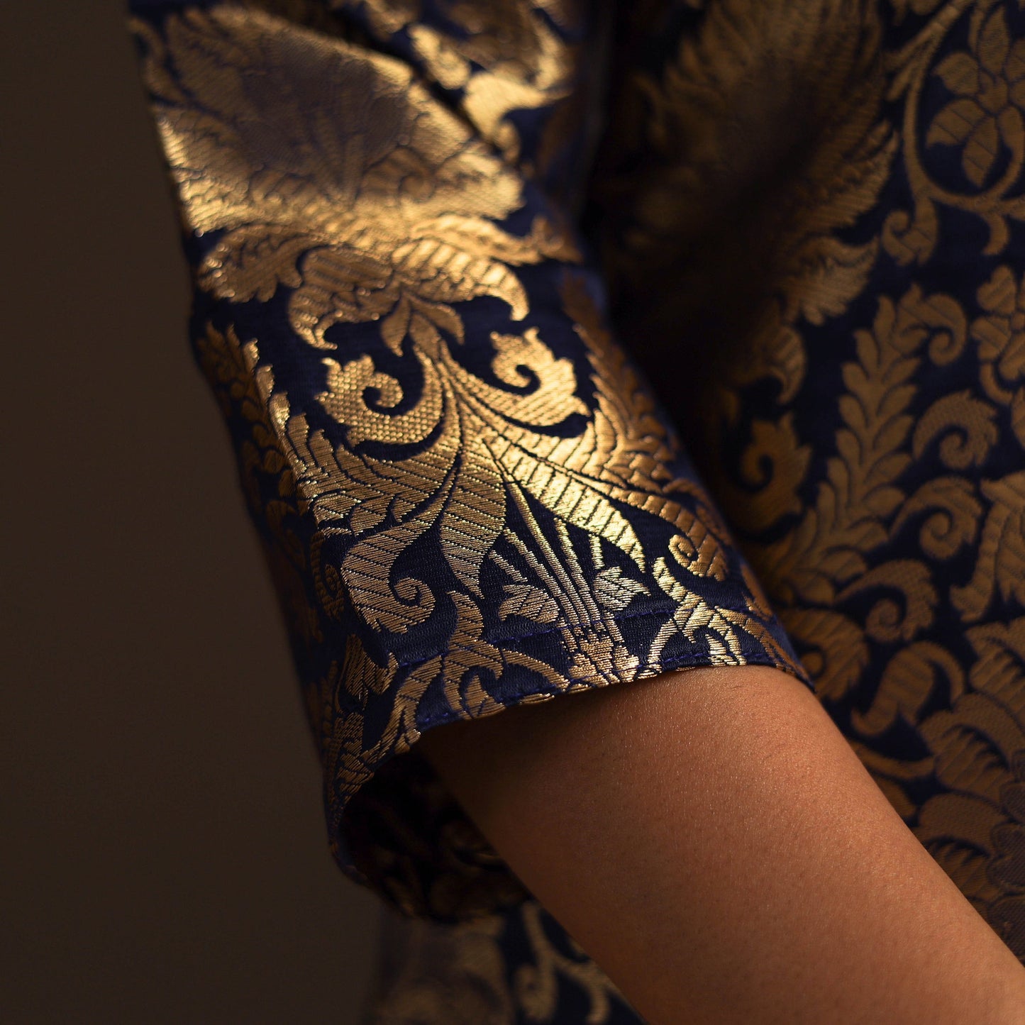 Blue - brocade silk a-line banarasi kurta 08 - handcrafted