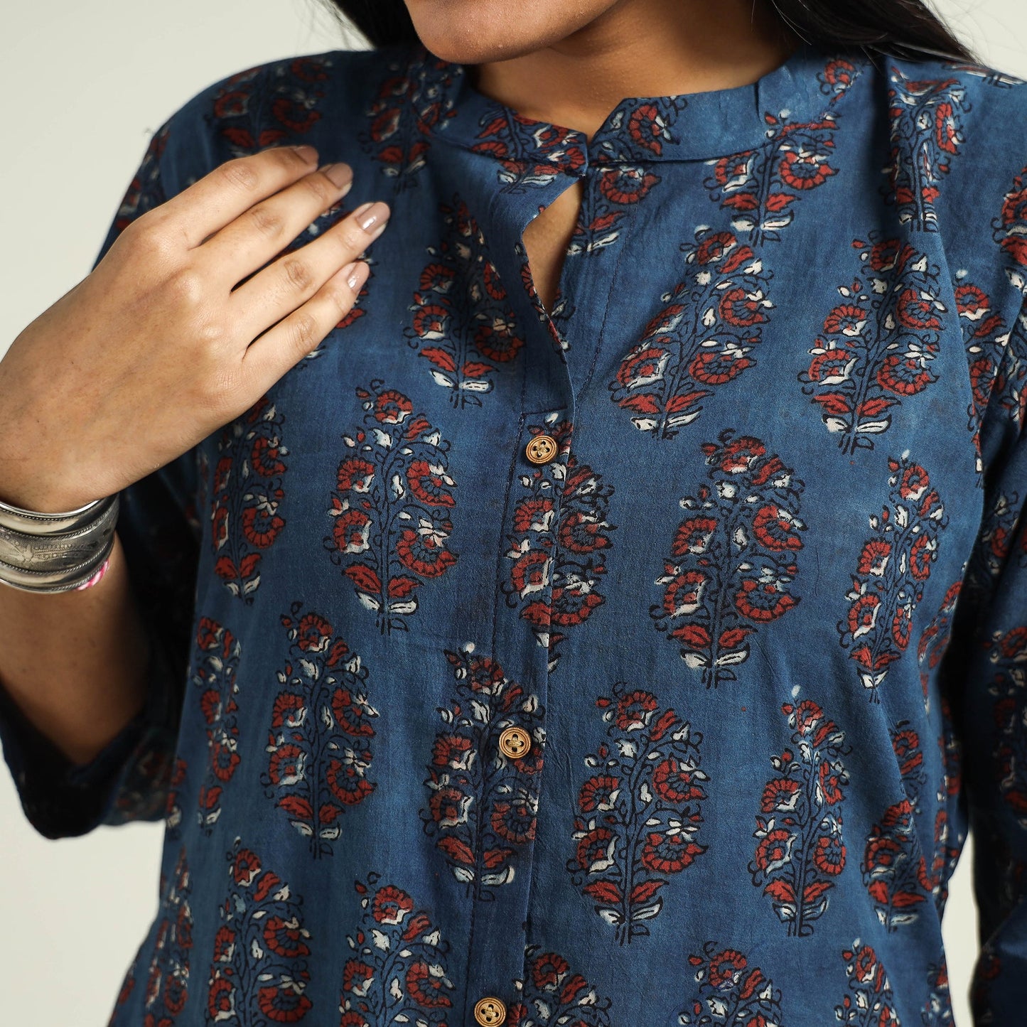 Buy Ajrakh Hand Block Printed Cotton Kurta for Women
