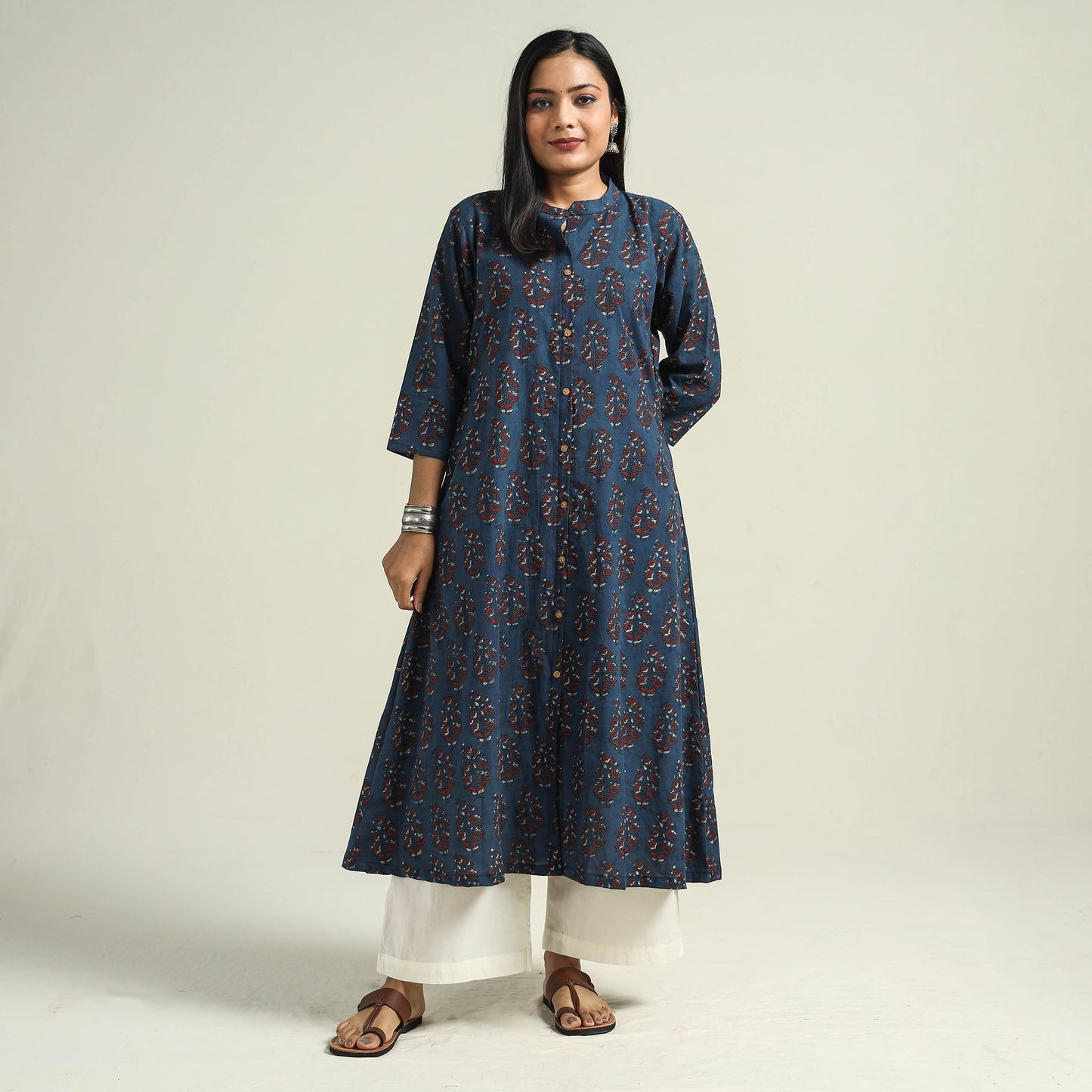 Buy Ajrakh Hand Block Printed Cotton Kurta for Women