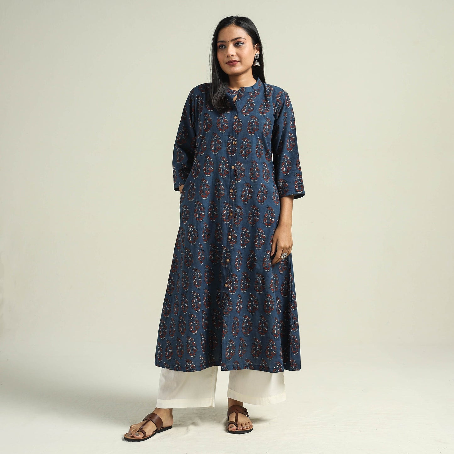 Buy Ajrakh Hand Block Printed Cotton Kurta for Women