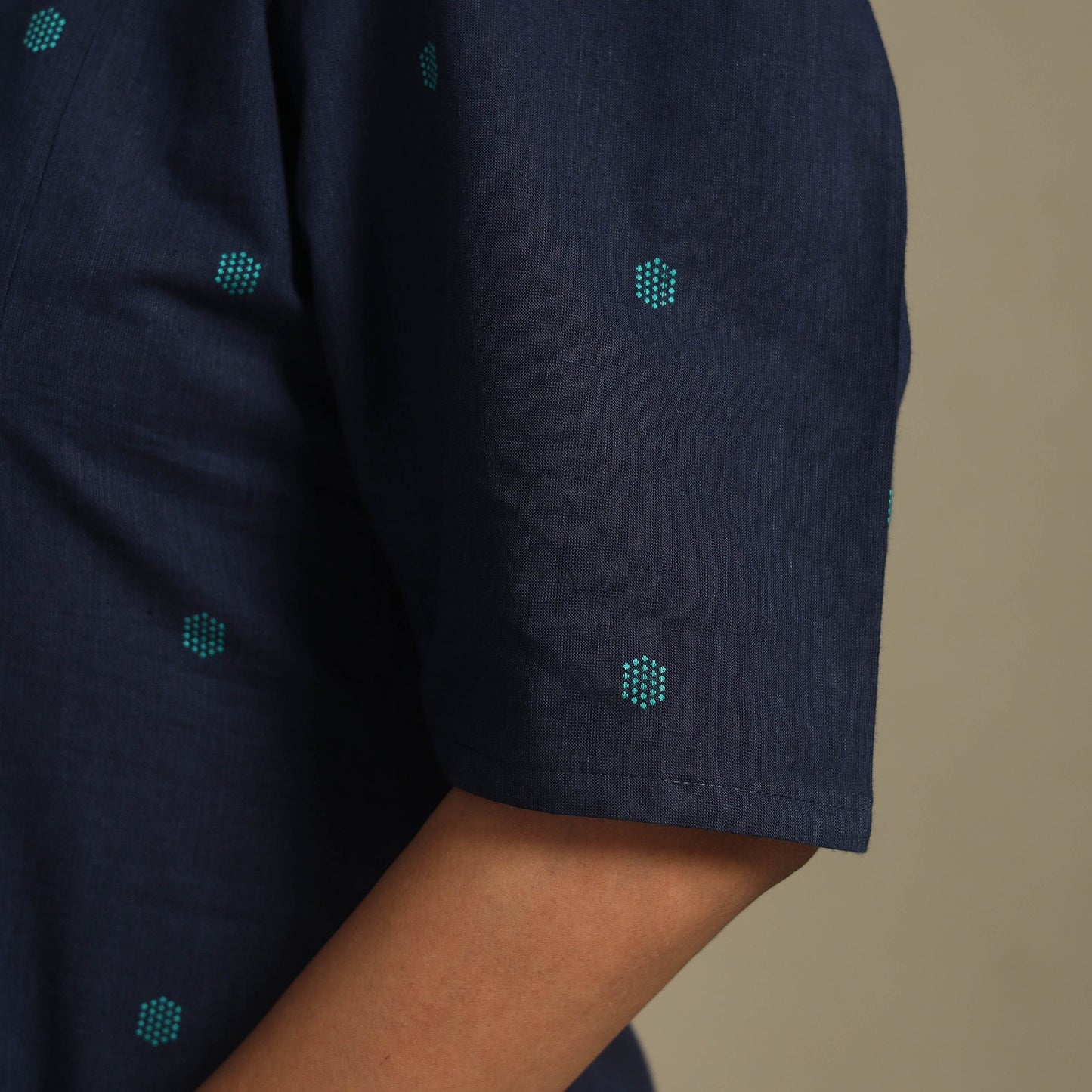 Blue - button down cotton jacquard dress 02 - handcrafted