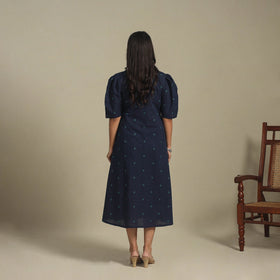 Blue - button down cotton jacquard dress 02 - handcrafted