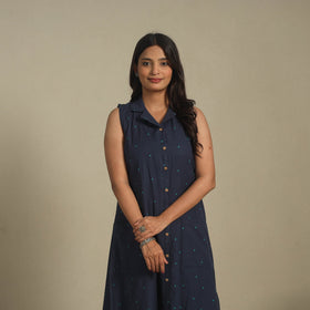 Blue - button down cotton jacquard dress 11 - handcrafted