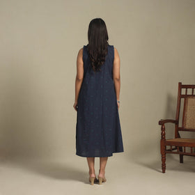 Blue - button down cotton jacquard dress 11 - handcrafted