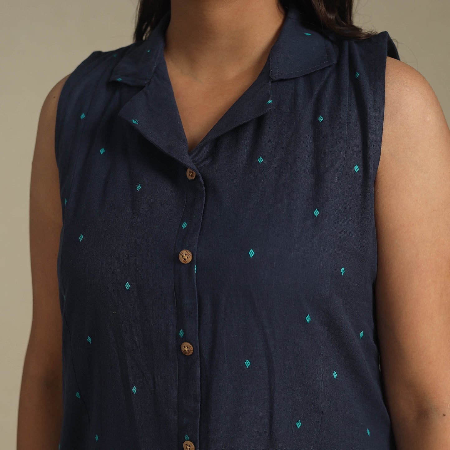 Blue - button down cotton jacquard dress 11 - handcrafted