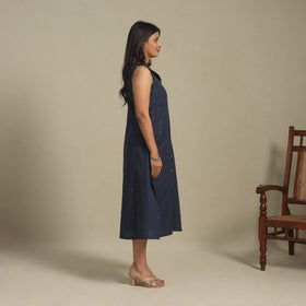 Blue - button down cotton jacquard dress 11 - handcrafted