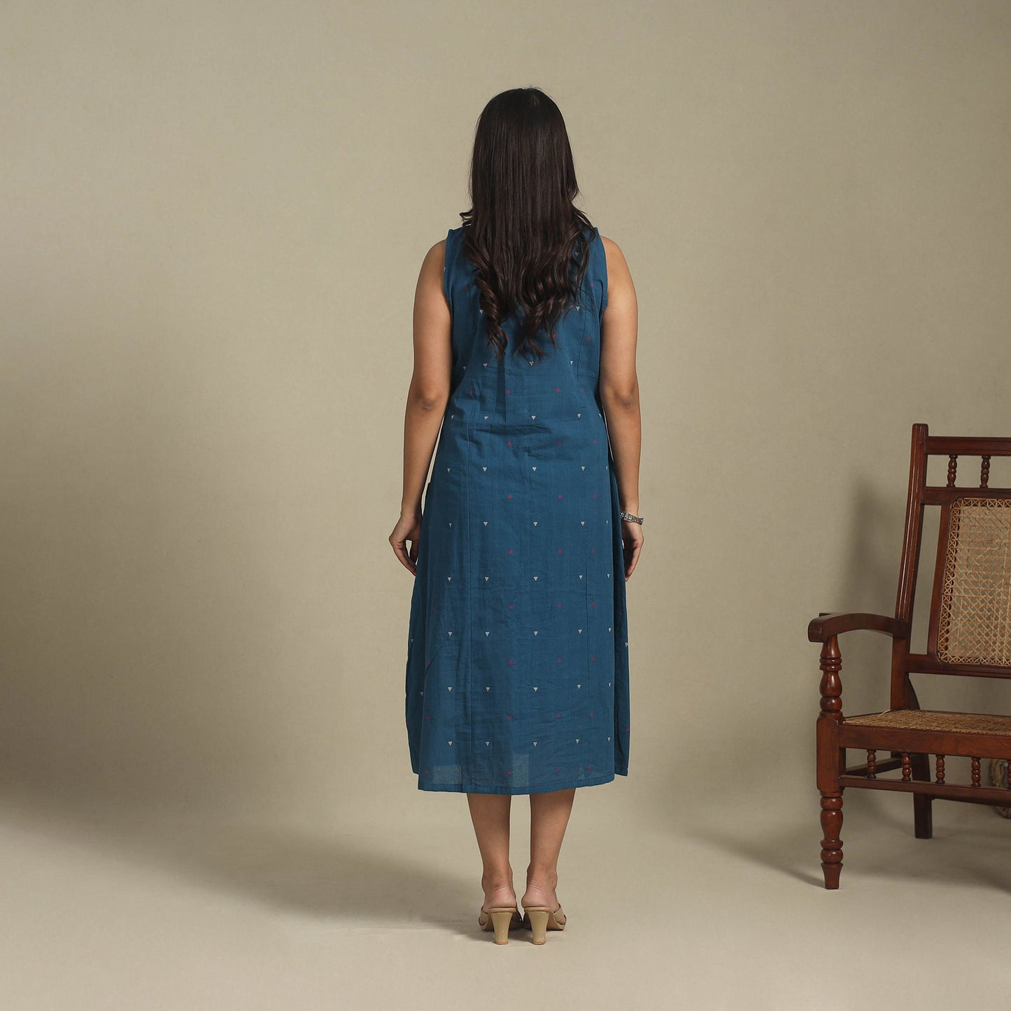 Blue - button down cotton jacquard dress 13 - handcrafted