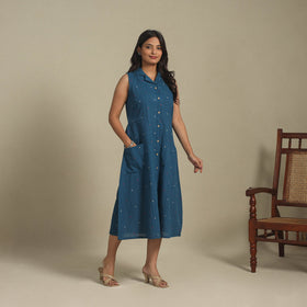Blue - button down cotton jacquard dress 13 - handcrafted