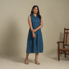 Blue - button down cotton jacquard dress 13 - handcrafted