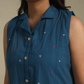 Blue - button down cotton jacquard dress 13 - handcrafted