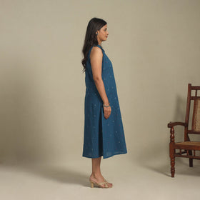 Blue - button down cotton jacquard dress 13 - handcrafted