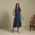 Blue - button down cotton jacquard dress 14 - handcrafted