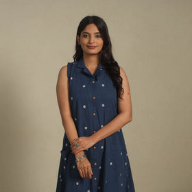 Blue - button down cotton jacquard dress 14 - handcrafted